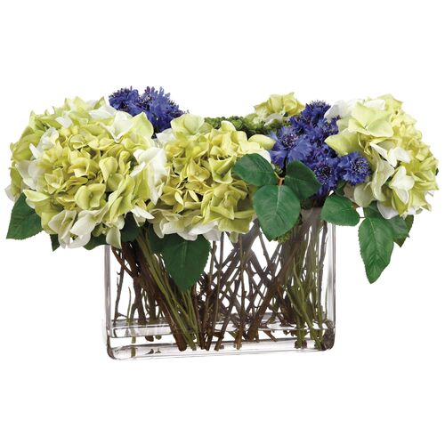 21" Cornflower & Hydrangea Arrangement, Faux 21" Cornflower & Hydrangea Arrangement, Faux~P77454089