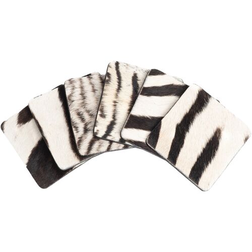 S/6 Zebra Hide Coasters, Black/White~P77641823