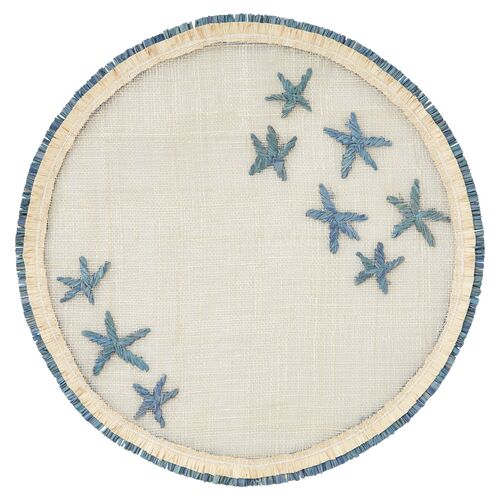 S/4 Straw Star Place Mat, Natural/Blue~P77582954