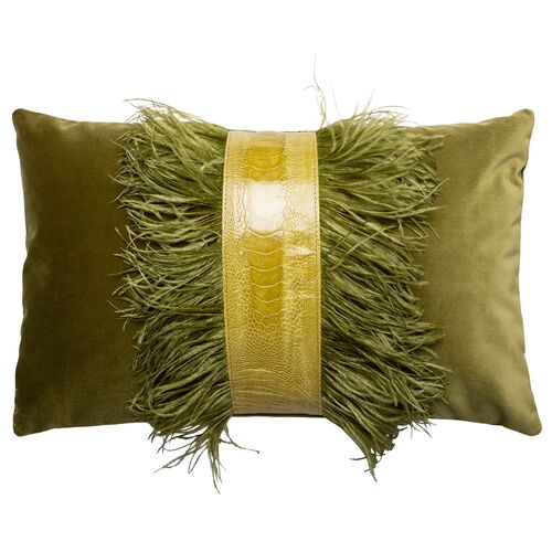 Ostrich Trim 14x22 Velvet Lumbar Pillow Ostrich Trim 14x22 Velvet Lumbar Pillow