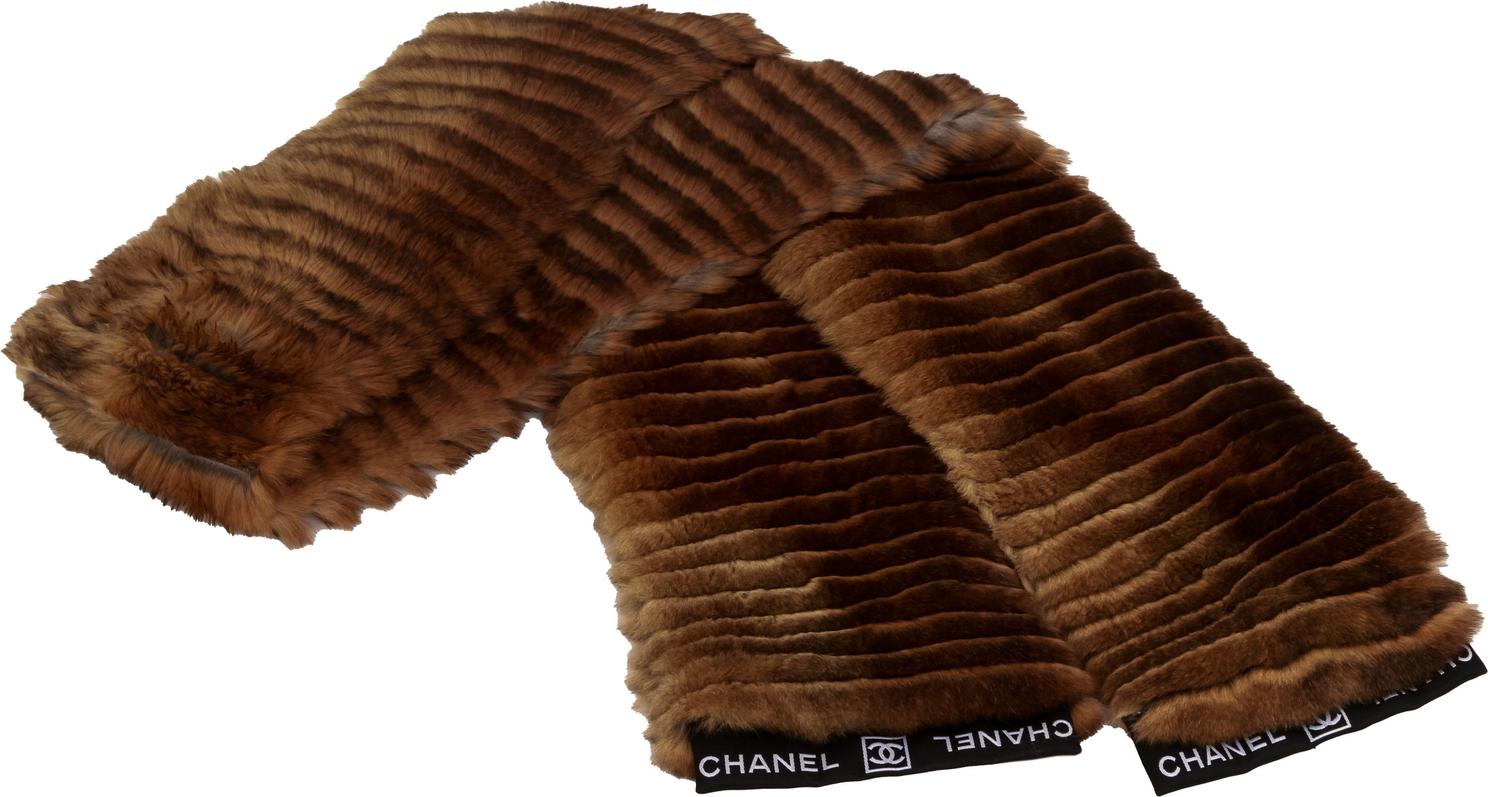 Chanel Brown Orylag Striped Fur Scarf~P77633386