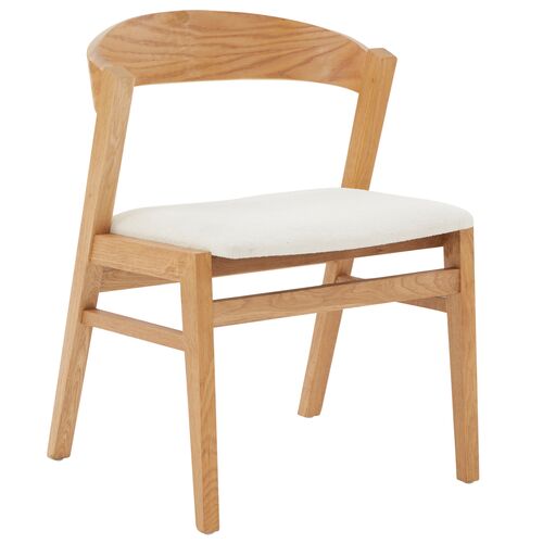 Harlow Wood And Boucle Dining Chair, Ivory/Natural