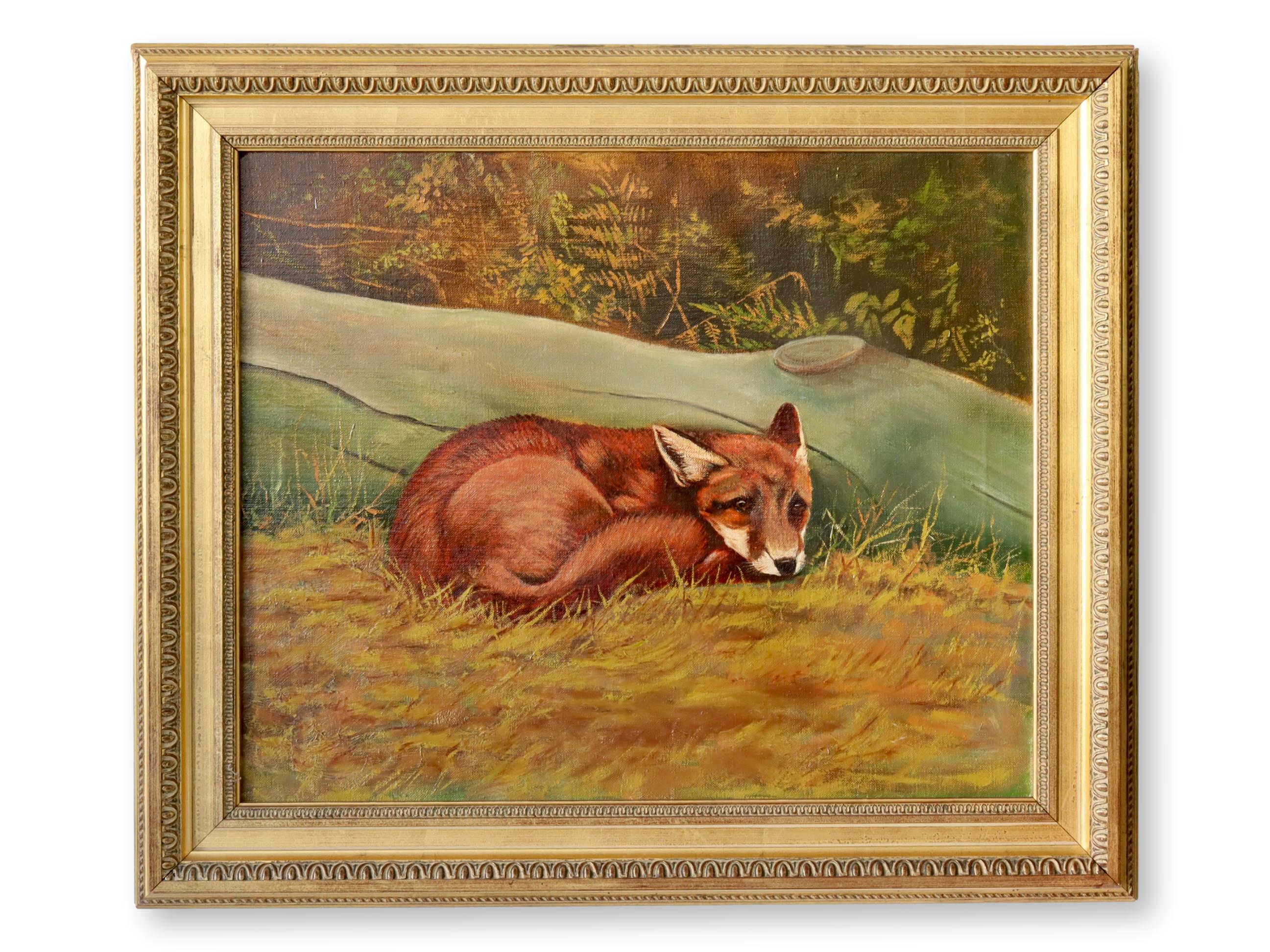 Midcentury Repose Fox Oil Painting~P77683476