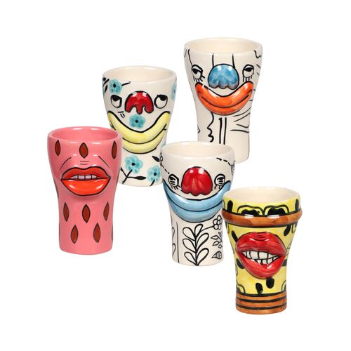 S/5 Eva Collection Ceramic Glasses, Multicolor S/5 Eva Collection Ceramic Glasses, Multicolor