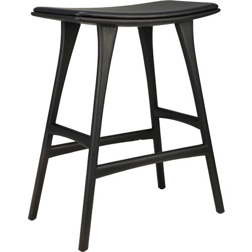 Osso Padded Counter Stool, Black Oak/Black Leather~P111126017