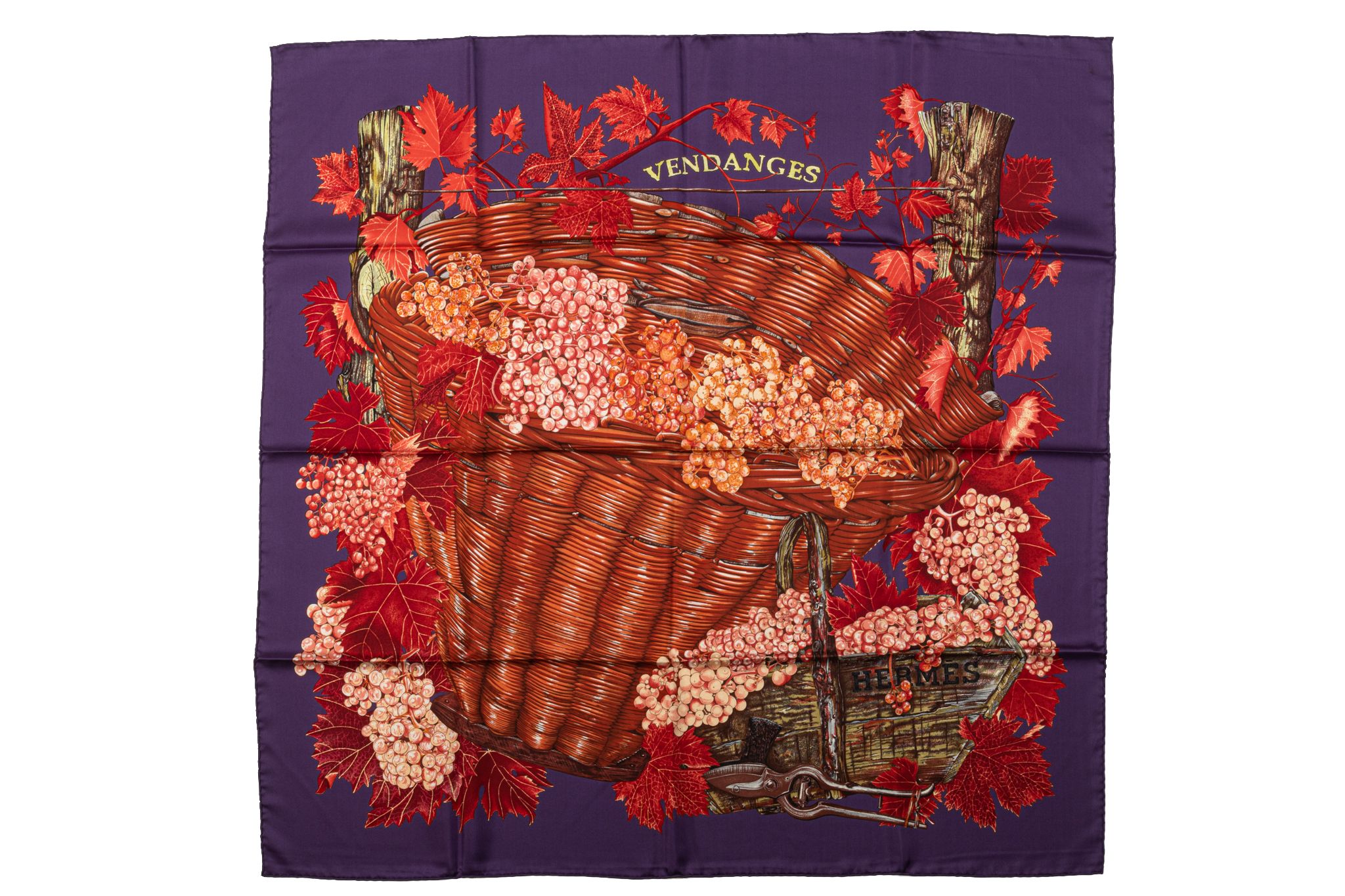 Hermès Vendanges Purple Red Silk Scarf~P77659109