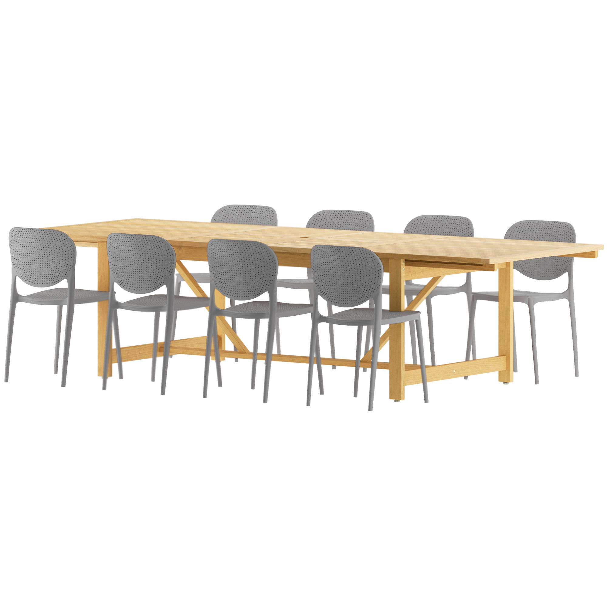 Astor 9-Pc Rectangular Extension Outdoor Eucalyptus Dining Set
