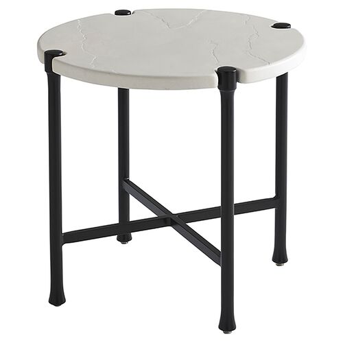 Pavlova Round Outdoor End Table, White/Black~P111120188
