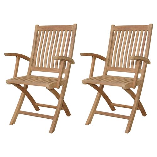 S/2 Tropico Outdoor Teak Folding Armchairs, Natural~P76513299