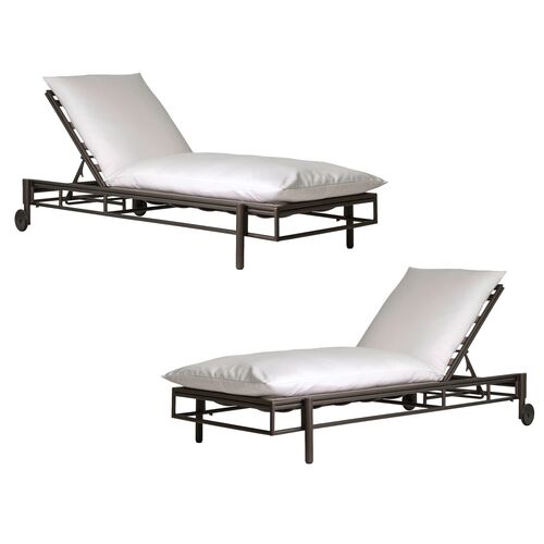 S/2 Santara Outdoor Aluminum Pool Chaises, Blanco/Smooth Charcoal Satin