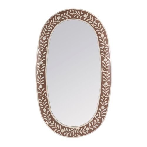 Scarla Oval Bone Inlay Wall Mirror, Pink/Cream Scarla Oval Bone Inlay Wall Mirror, Pink/Cream