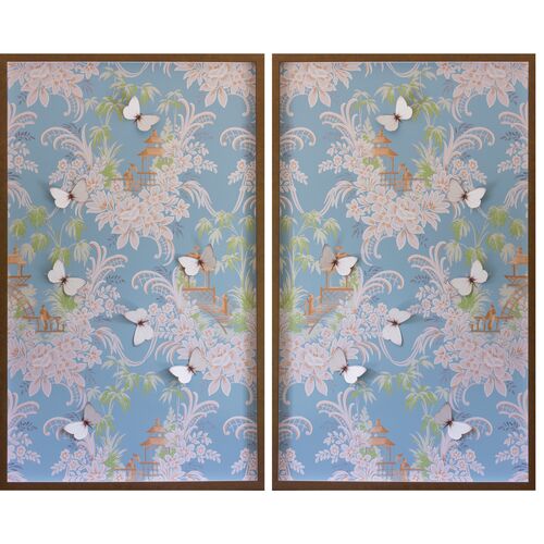 Dawn Wolfe, Blue & Pink Pagoda Wallpaper Diptych~P77571821