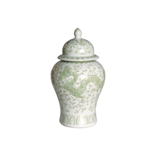 21" Dragon Lotus Temple Jar, Green/White~P75432089