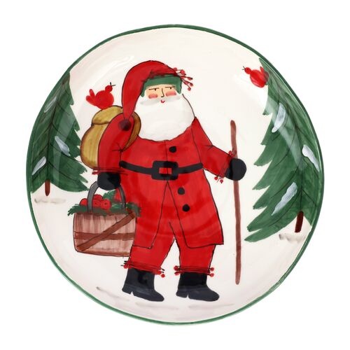 Old St. Nick Shallow Bowl with Apple Basket, Red