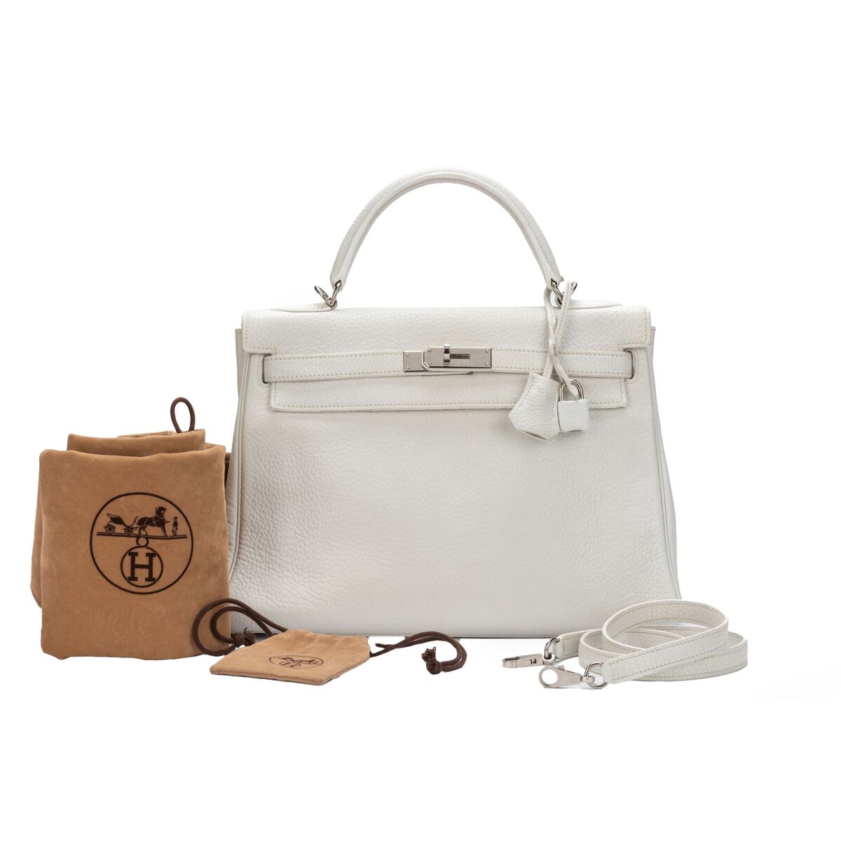 Hermes White Retourne Kelly 32cm