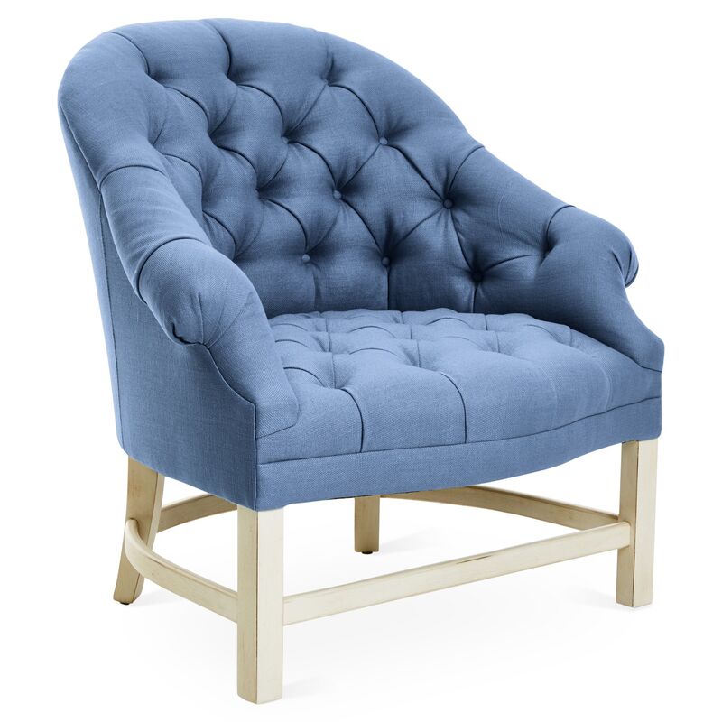 Tufted Accent Chair, Alpine/Cornflower Linen