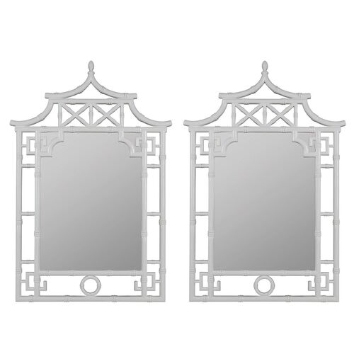 S/2 Chinoiserie Wall Mirrors, White~P77412573