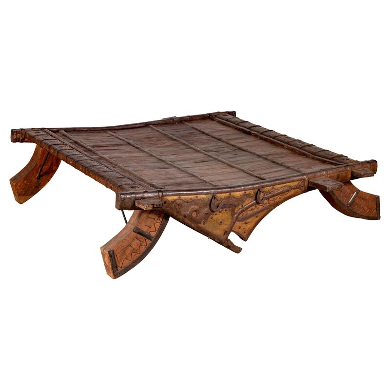 Indian Rustic Wood Ox Cart Coffee Table, Furniture Trolley Coffee Tables