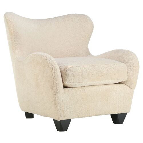 Zola Curved Wingback Chair, Tan Shearling~P77650997