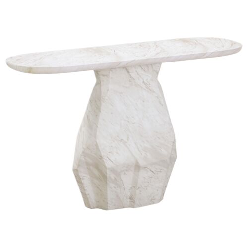 Fiora Indoor/Outdoor Faux Marble Long Console Table, White