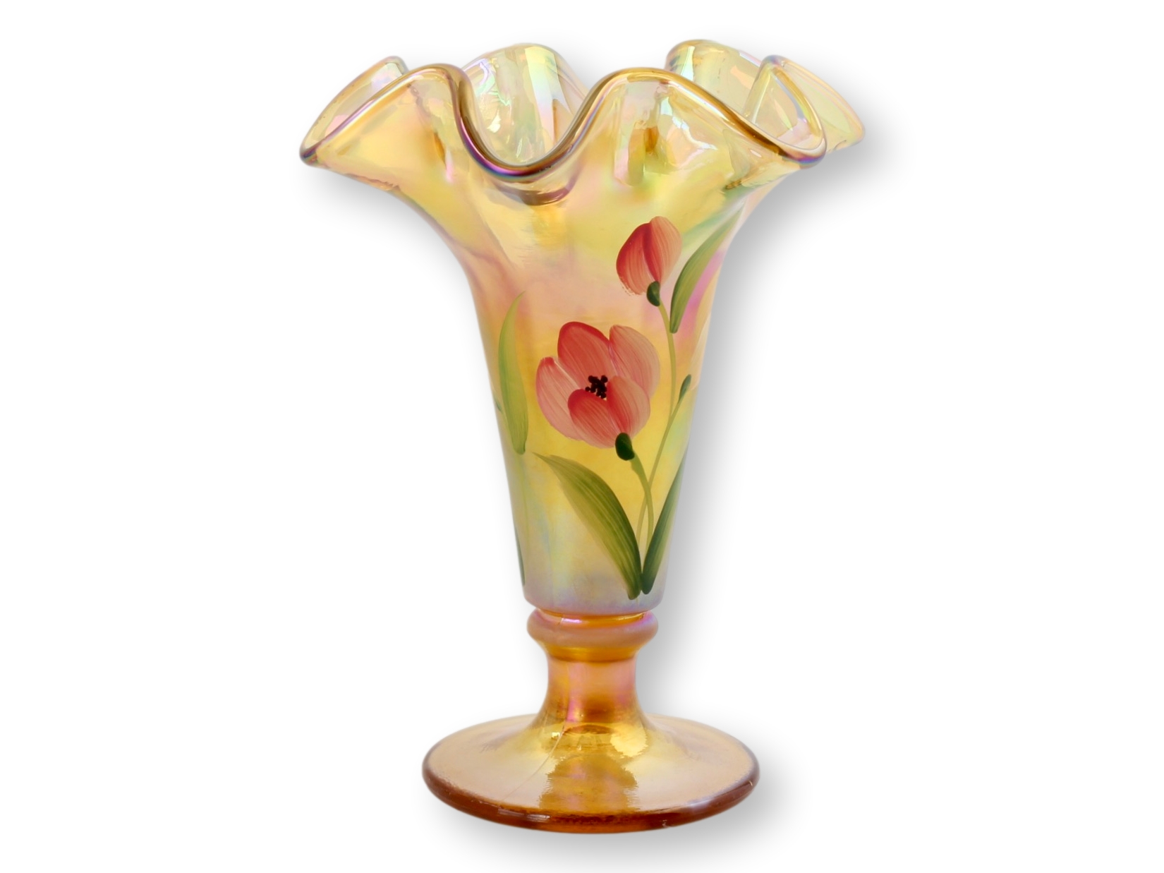 Signed Fenton Painted Opalescent Vase~P77719054