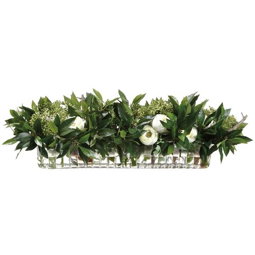 12" Sweet Bay Leaf/ Ranunculus Arrangement, Faux