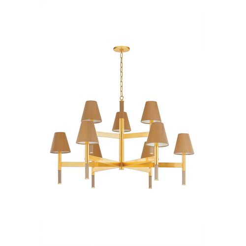 Azrin Chandelier, Aged Brass/Natural Grasscloth Azrin Chandelier, Aged Brass/Natural Grasscloth