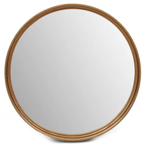 Alanis Round Wall Mirror, Antiqued Brass~P77543327