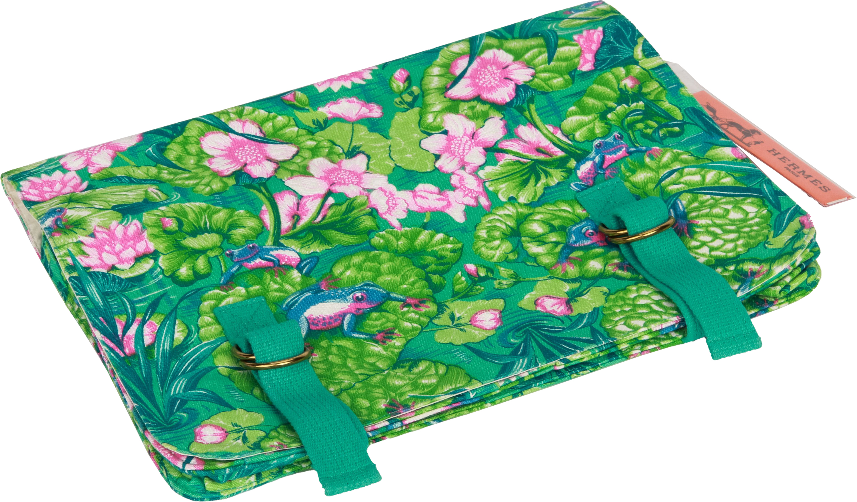 Hermes Vintage Frogs Toile Green Clutch~P77634328