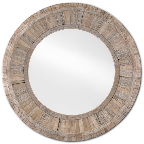 Kanor Round Reclaimed Wood Mirror, Whitewash~P77595591