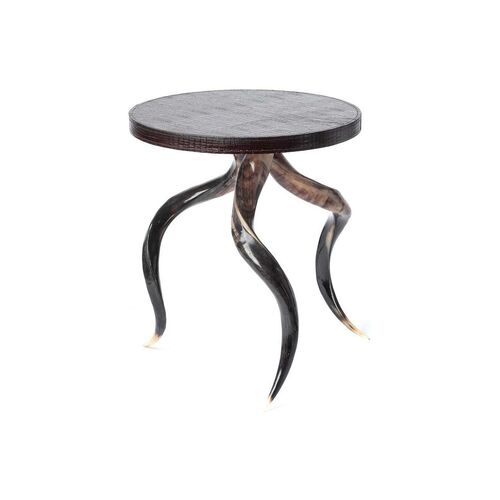 Kudu Horn Side Table, Espresso Leather~P77536662