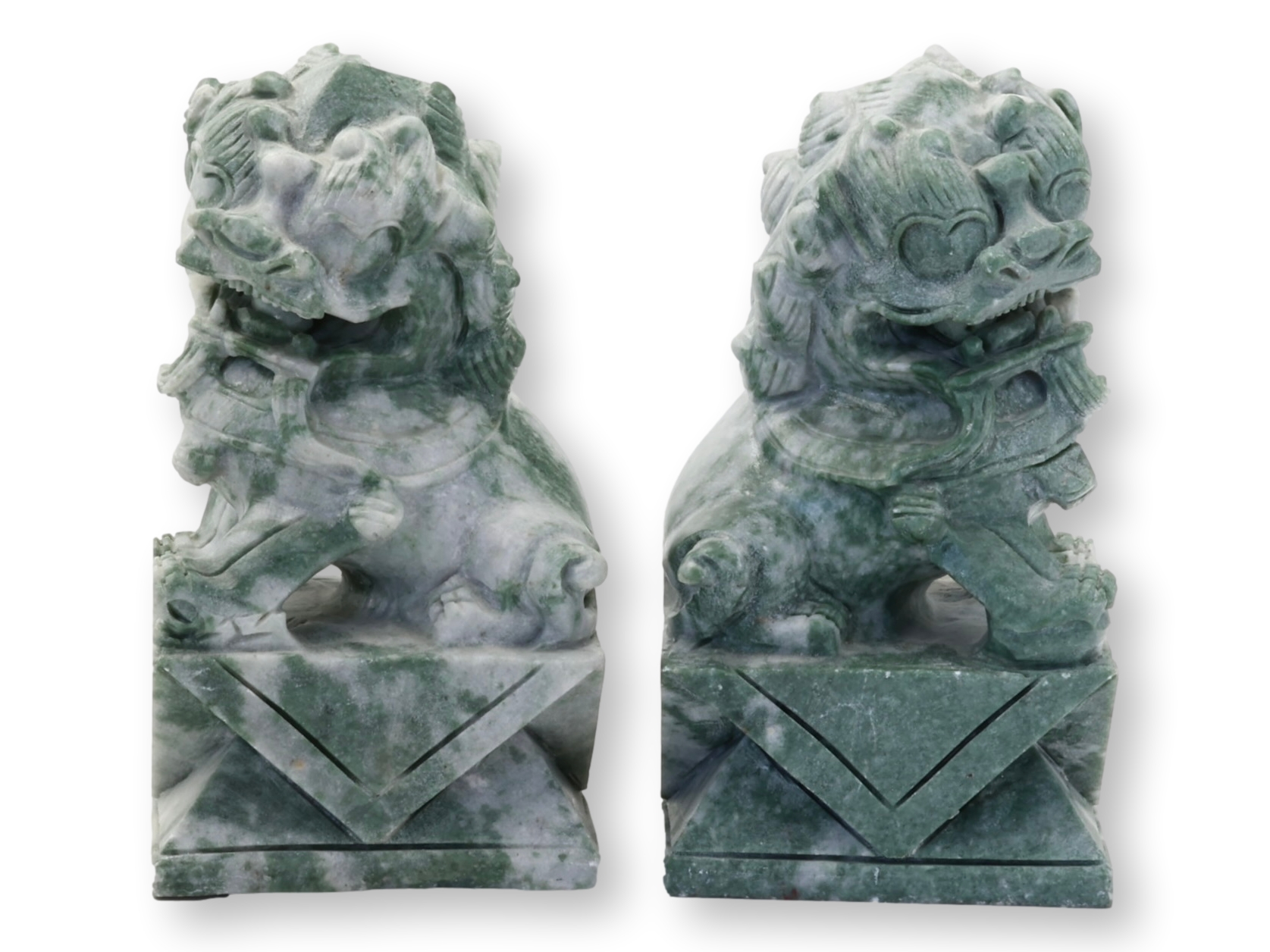 Carved Stone Foo Dog Bookends, Pair Carved Stone Foo Dog Bookends, Pair