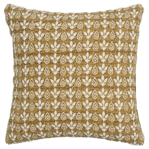 Minel 20x20 Printed Cotton Pillow, Mustard