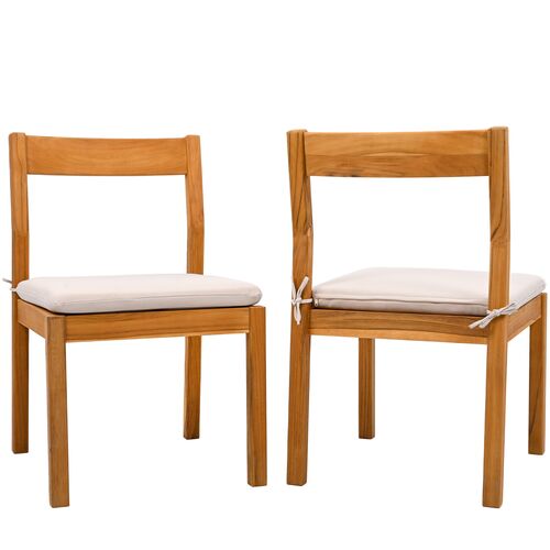 S/2 Quillon Outdoor Teak Dining Chairs, Natural/White