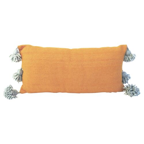 Gold and Silvery Blue Pom Pom Pillow~P77407879