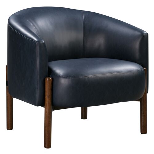 Jasmine Faux Leather Accent Chair, Navy