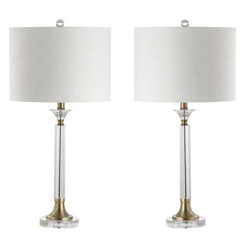 S/2 Thalmin Crystal Table Lamps, Clear/Gold