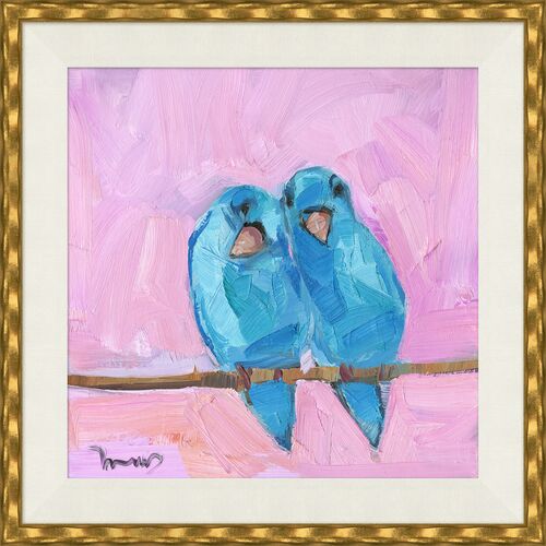 Joseph Mota, Lovebirds Framed Painting, 18.25" x 18.15"