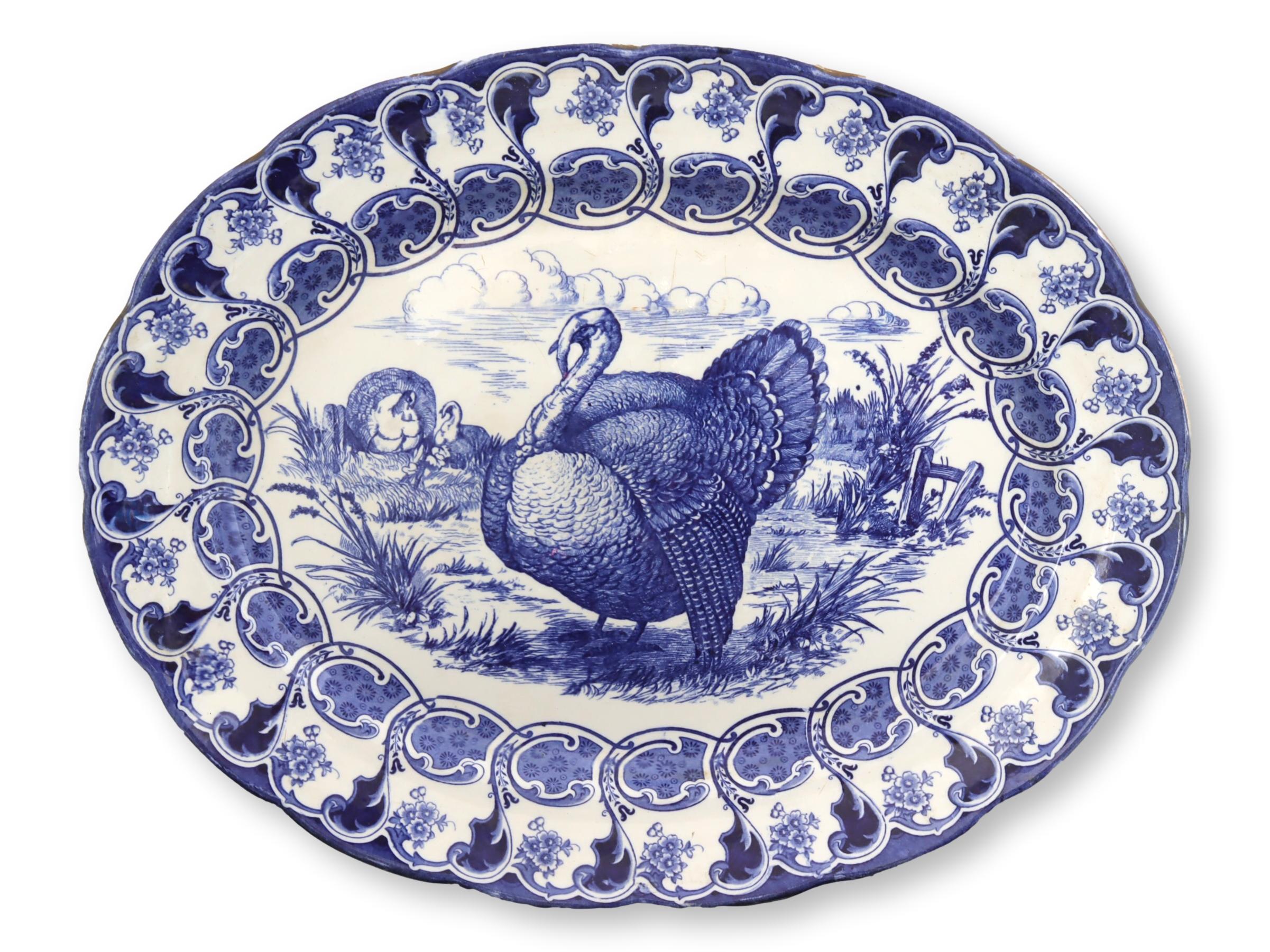 Flow Blue Transferware Turkey Platter~P77697411