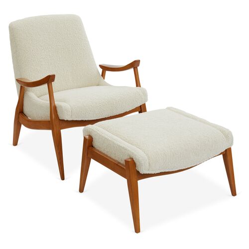 Kayla Accent Chair & Ottoman Set, Ivory~P77501386