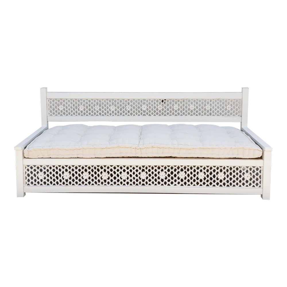 Hand-Carved Floral Jali White Daybed~P77658614