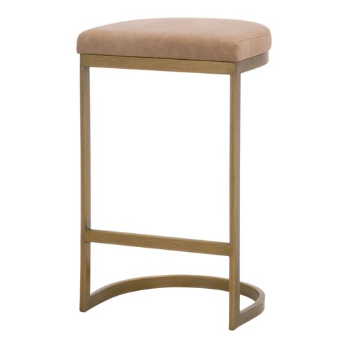 Lola Leather Backless Counter Stool, Toasted Brown