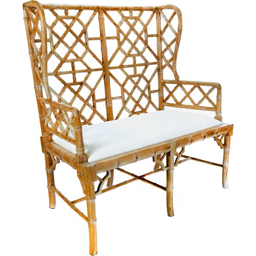 Tyra Wingback Chippendale Settee, Natural~P77654948