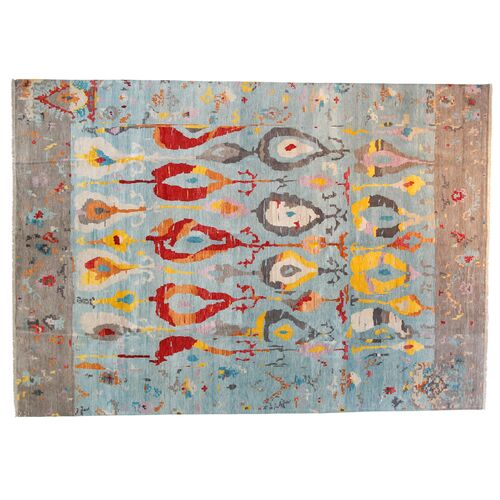 10'x14' Sari Rae Wool Ikat Handmade Rug, Gray/Aqua~P77633804
