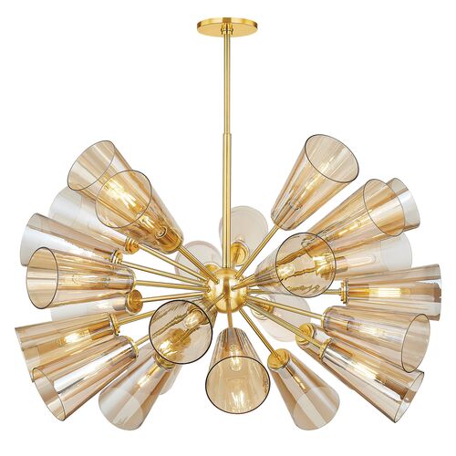 Reagan Glass Chandelier, Champagne/Aged Brass