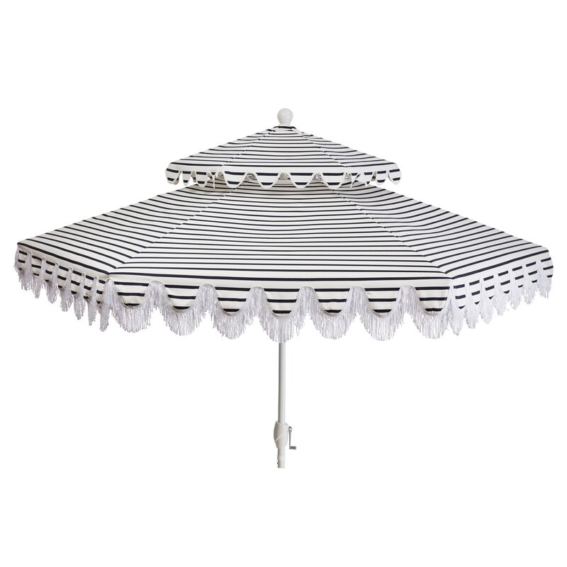 Daiana Two-Tier Patio Umbrella, Indigo Stripe