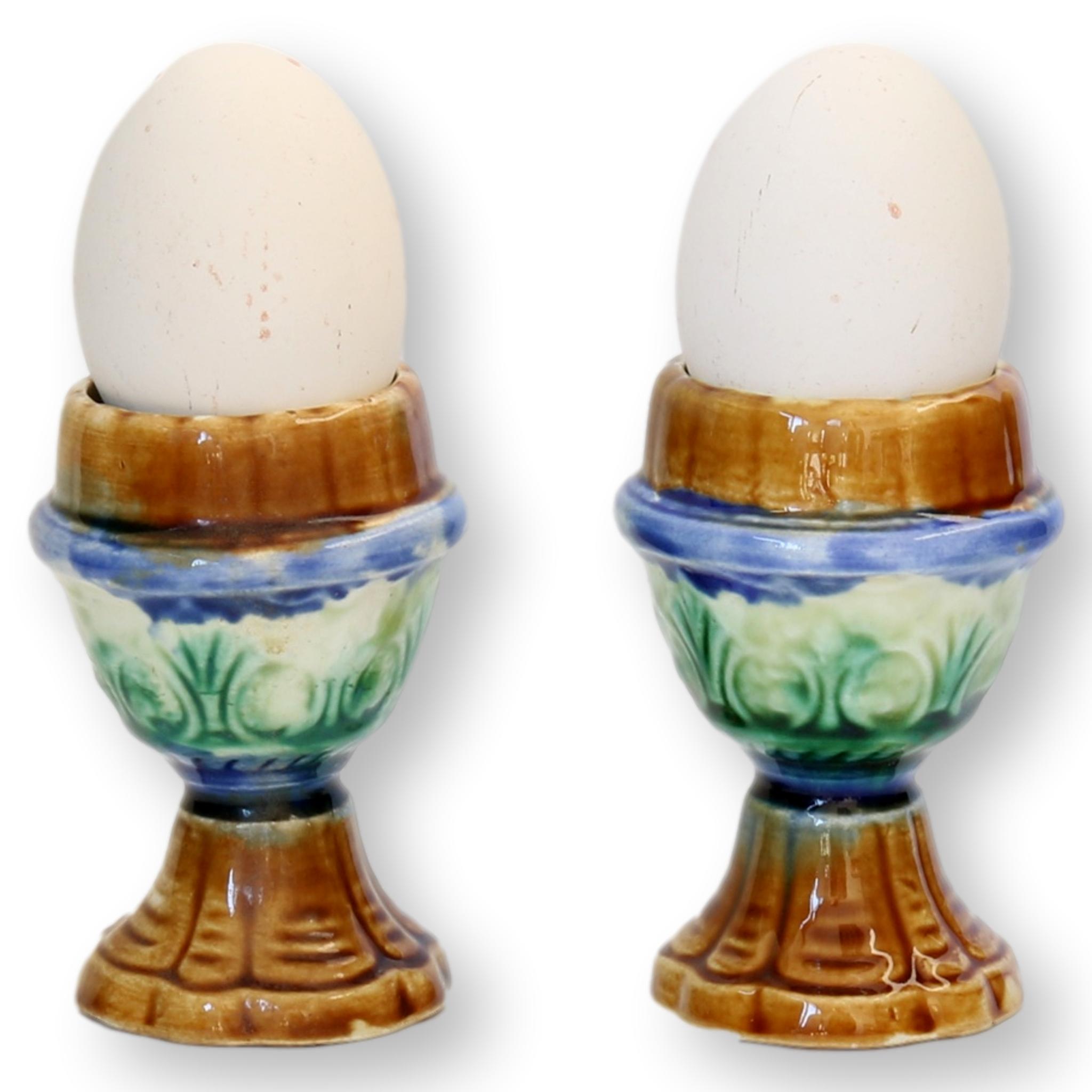 Antique French Majolica  Egg Cups, Pair~P77638728