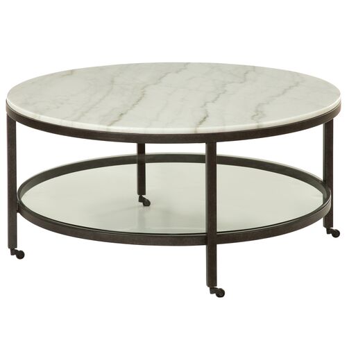 Linden Round Marble Cocktail Table, White