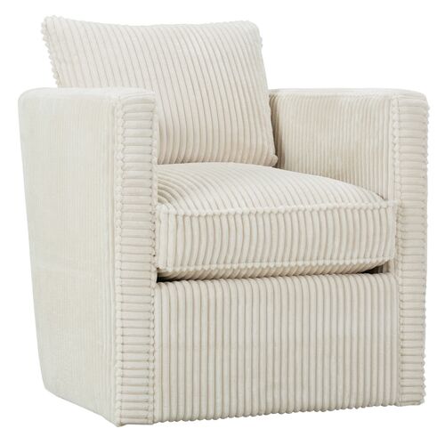Koen Swivel Chair, Channeled Natural Velvet
