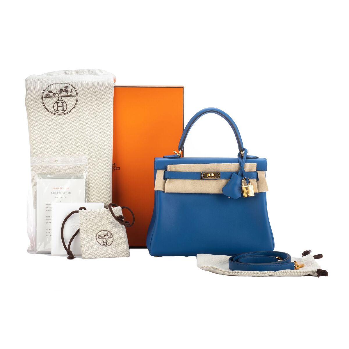 Hermes Bnib Kelly 25 Blue France Swift - Vintage Lux